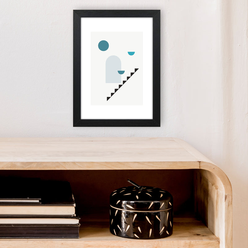 Mita Teal Stairs Right N15  Art Print by Pixy Paper A4 White Frame