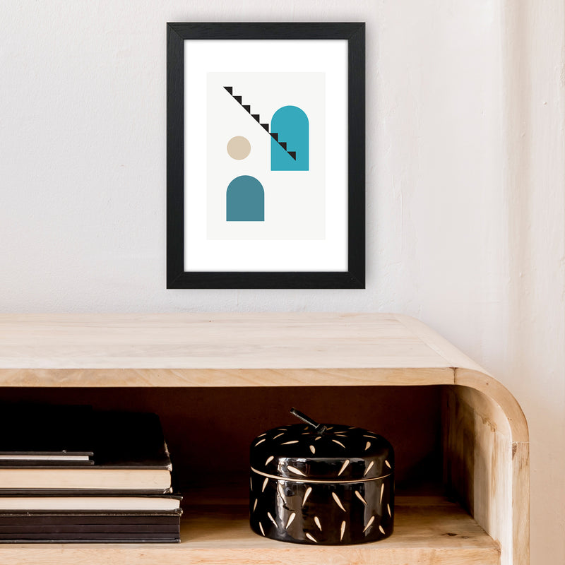 Mita Teal Stairs Left N3  Art Print by Pixy Paper A4 White Frame