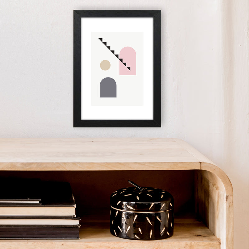 Mila Pink Stairs Left N4  Art Print by Pixy Paper A4 White Frame