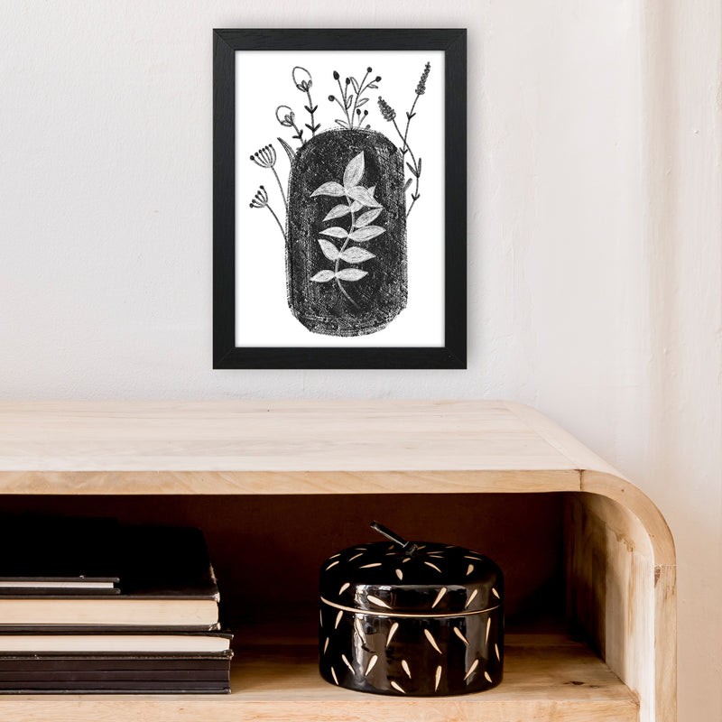 Dalia Chalk Black Floral  Art Print by Pixy Paper A4 White Frame