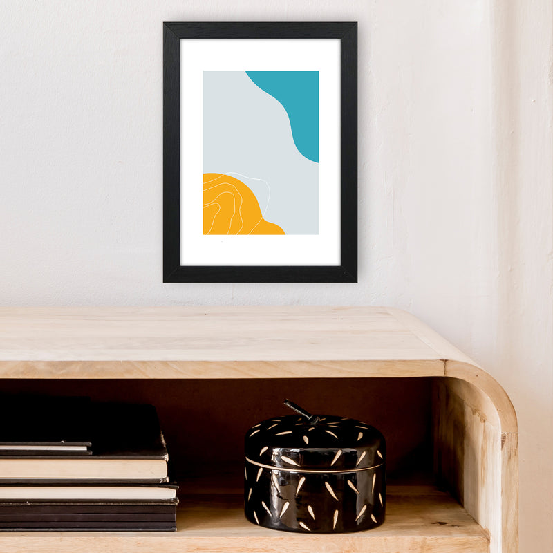 Mita Teal Abstract N19  Art Print by Pixy Paper A4 White Frame