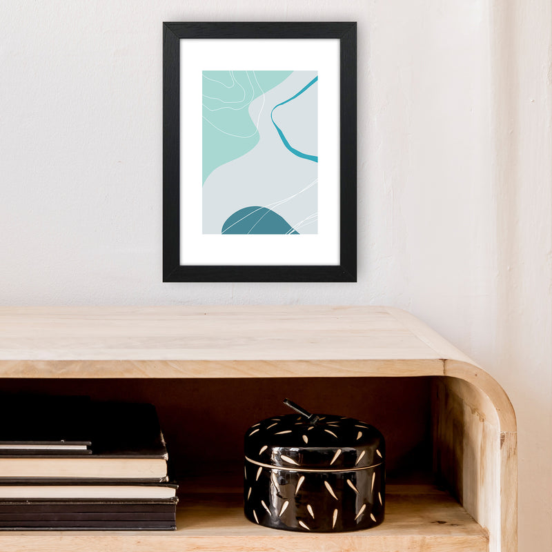 Mita Teal Abstract N17  Art Print by Pixy Paper A4 White Frame