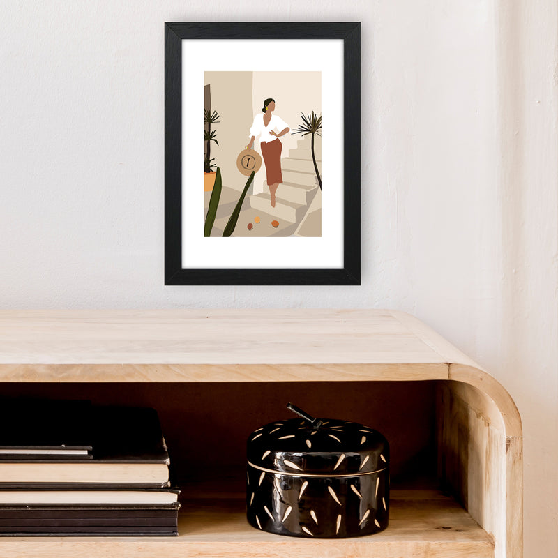 Mica Girl On Stairs N8  Art Print by Pixy Paper A4 White Frame