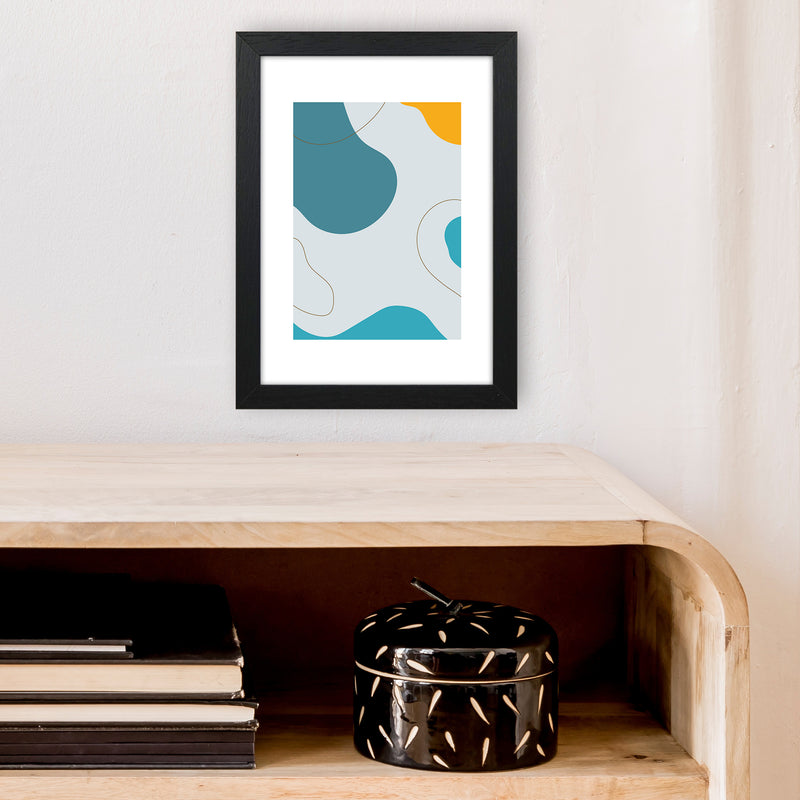 Mita Teal Abstract N16  Art Print by Pixy Paper A4 White Frame