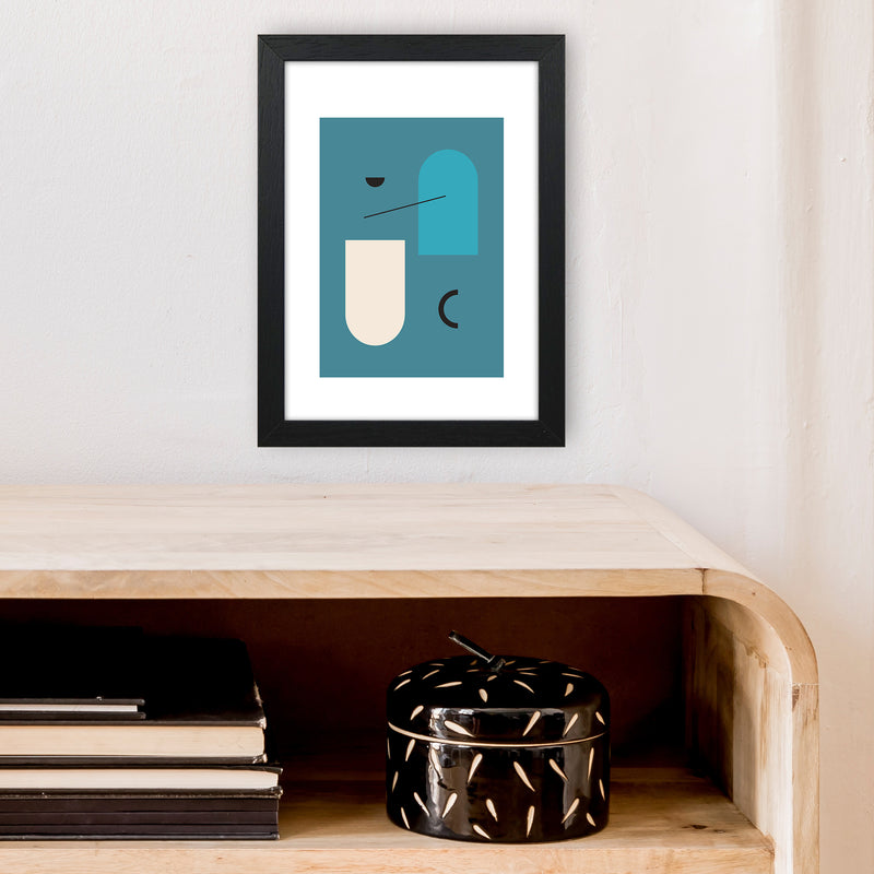 Mita Teal Abstract N4  Art Print by Pixy Paper A4 White Frame
