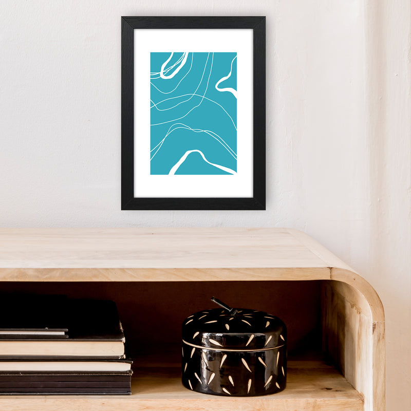 Mita Teal Swirls N13  Art Print by Pixy Paper A4 White Frame