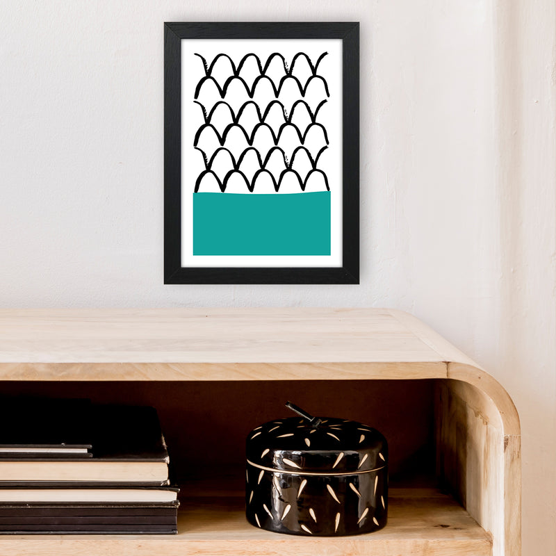 Teal Fishscales Neon Funk  Art Print by Pixy Paper A4 White Frame