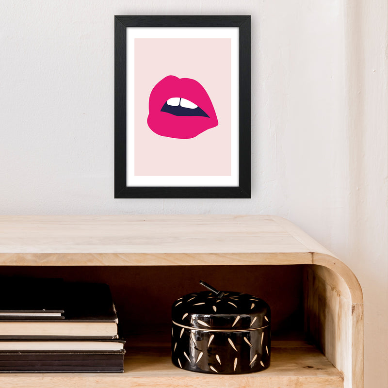 Pink Lips Salmon Back  Art Print by Pixy Paper A4 White Frame