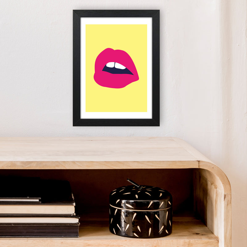Pink Lips Yellow Back  Art Print by Pixy Paper A4 White Frame