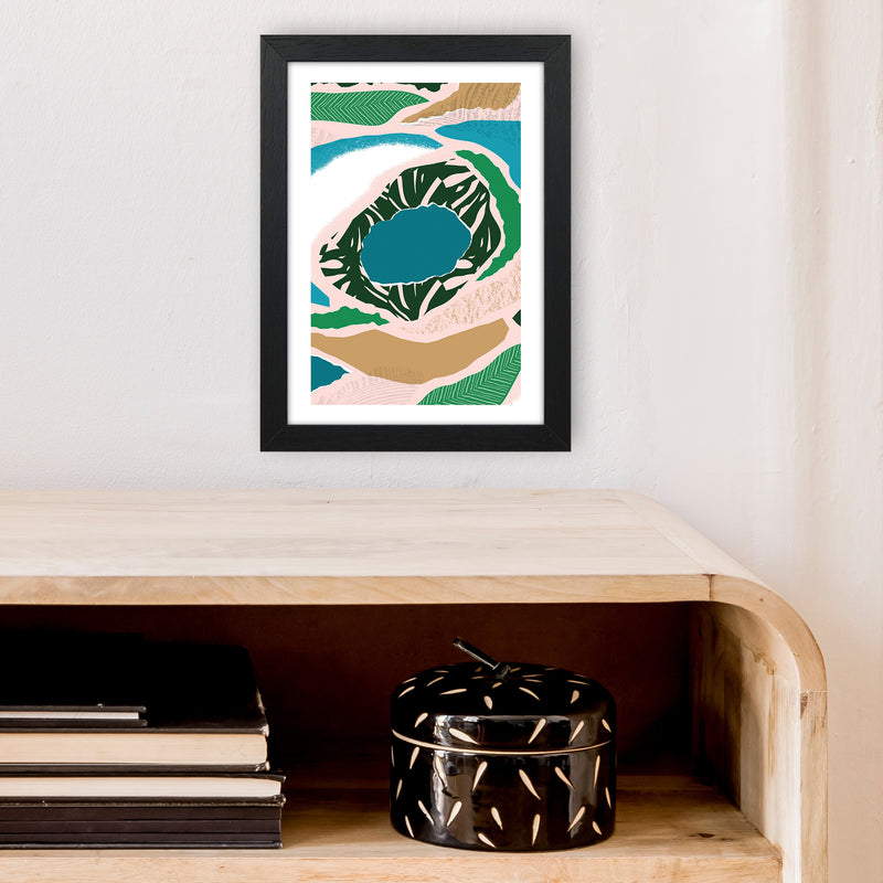Blue Lake Jungle Abstract  Art Print by Pixy Paper A4 White Frame
