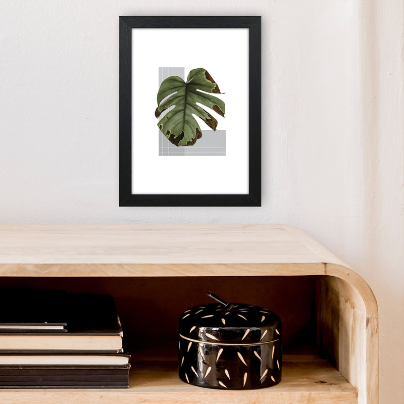 Green Leaf Grey  Art Print by Pixy Paper A4 White Frame