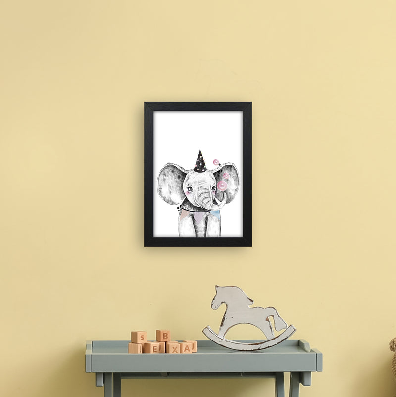 Safari Babies Elephant With Party Hat  Art Print by Pixy Paper A4 White Frame