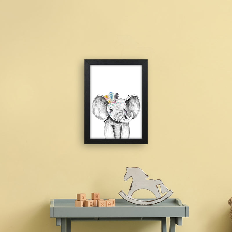 Safari Babies Elephant With Feathers  Art Print by Pixy Paper A4 White Frame