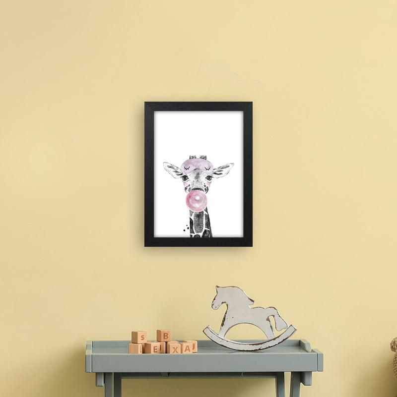 Safari Babies Giraffe With Bubble  Art Print by Pixy Paper A4 White Frame