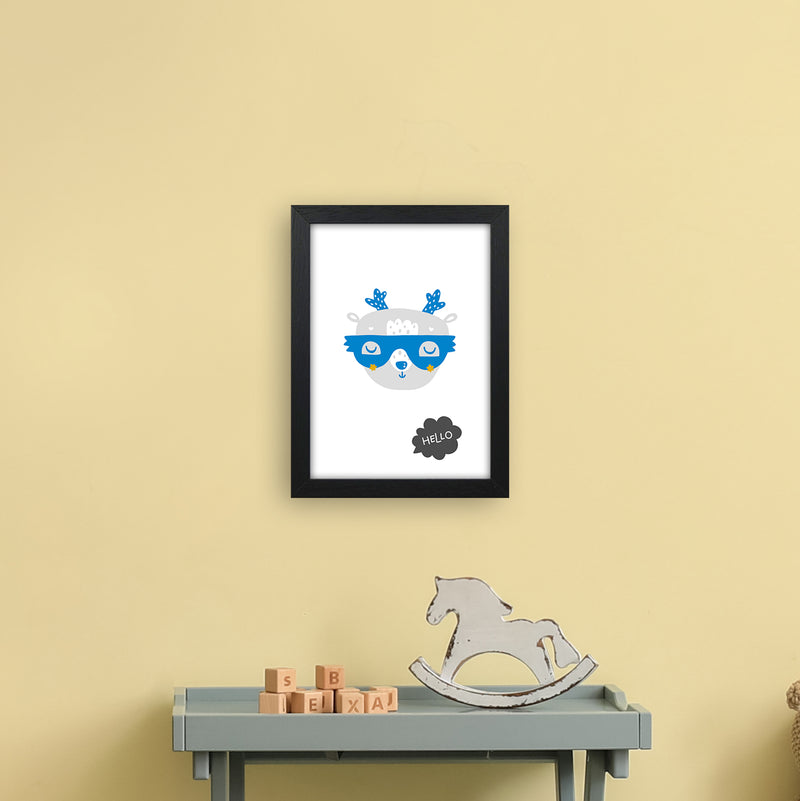 Hello Animal Blue Super Scandi  Art Print by Pixy Paper A4 White Frame