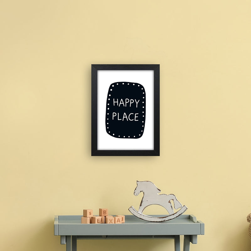 Happy Place Super Scandi Black  Art Print by Pixy Paper A4 White Frame