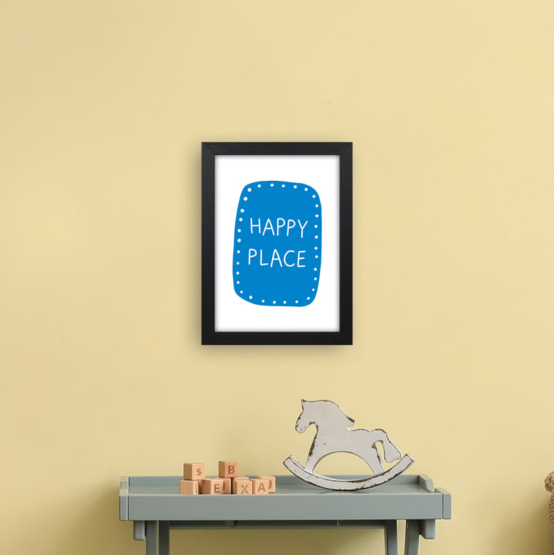 Happy Place Blue Super Scandi  Art Print by Pixy Paper A4 White Frame