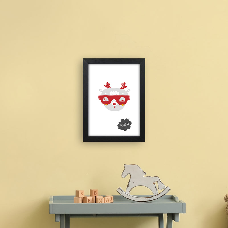 Hello Animal Red Super Scandi  Art Print by Pixy Paper A4 White Frame