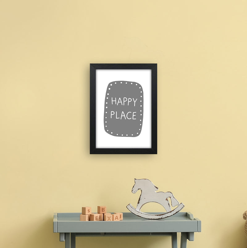 Happy Place Super Scandi Grey  Art Print by Pixy Paper A4 White Frame