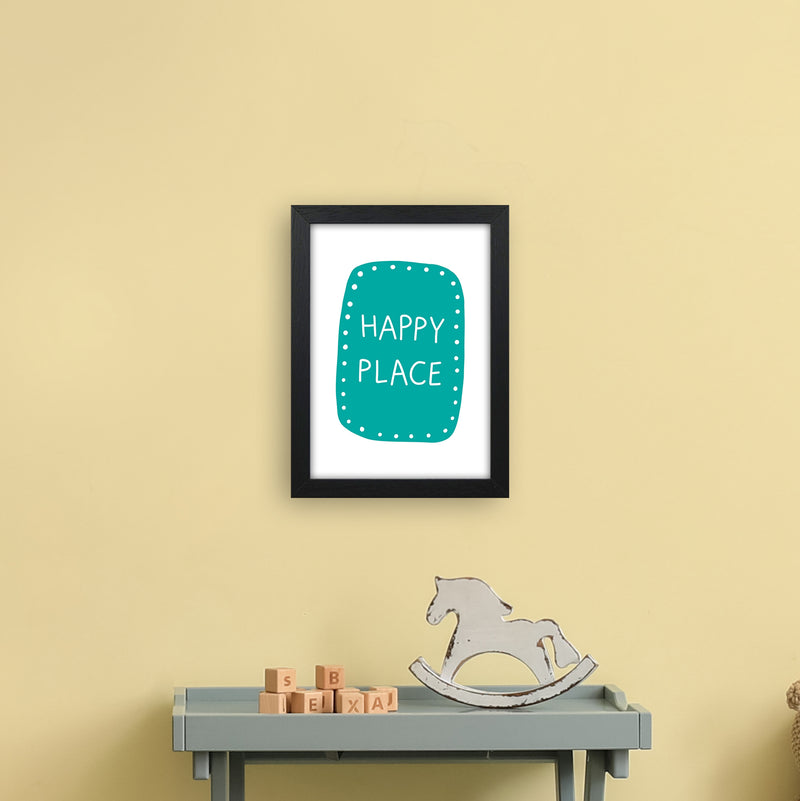 Happy Place Teal Super Scandi  Art Print by Pixy Paper A4 White Frame