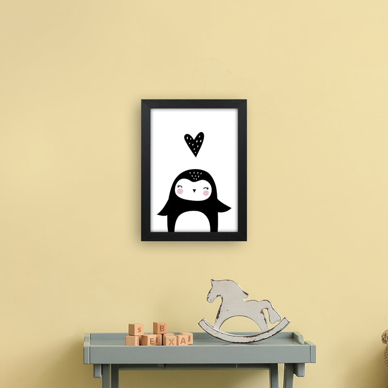Penguin With Heart  Art Print by Pixy Paper A4 White Frame
