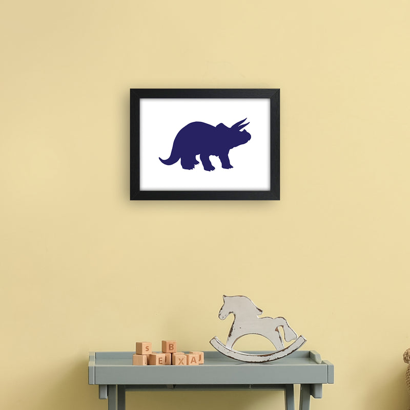 Triceratops Navy  Art Print by Pixy Paper A4 White Frame