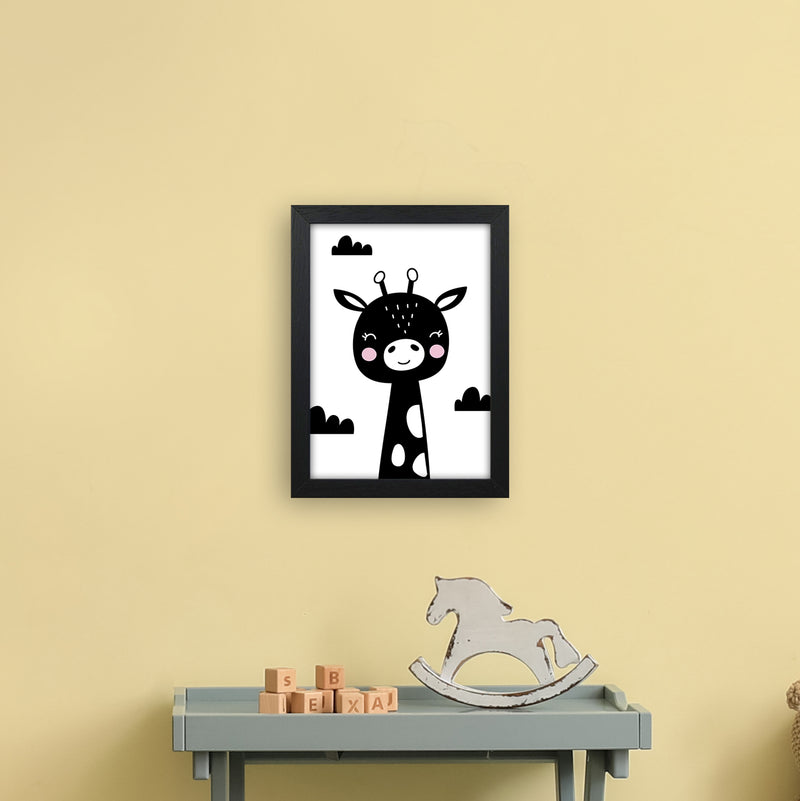 Giraffe Black  Art Print by Pixy Paper A4 White Frame