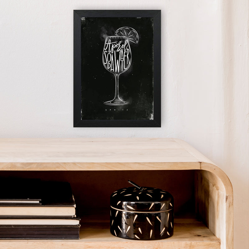 Prosecco Spritz Cocktail Black  Art Print by Pixy Paper A4 White Frame