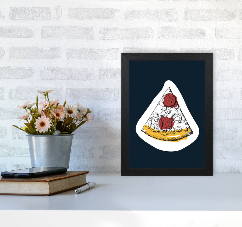 Kitchen Pop Pizza Navy Art Print by Pixy Paper A4 White Frame