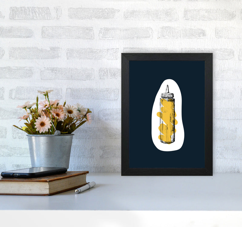 Kitchen Pop Mustard Navy Art Print by Pixy Paper A4 White Frame