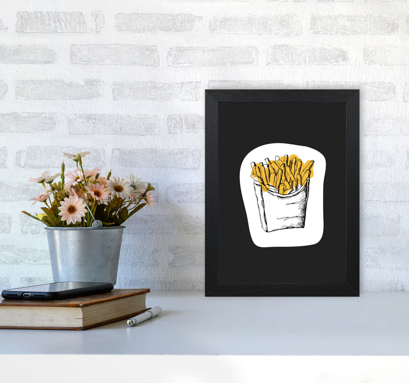 Kitchen Pop Fries Off Black Art Print by Pixy Paper A4 White Frame