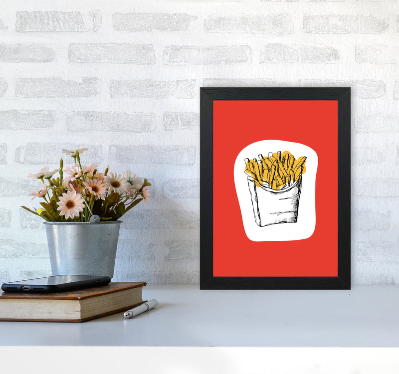 Kitchen Pop Fries Red Art Print by Pixy Paper A4 White Frame