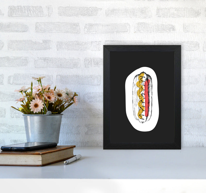 Kitchen Pop Hot Dog Off Black Art Print by Pixy Paper A4 White Frame