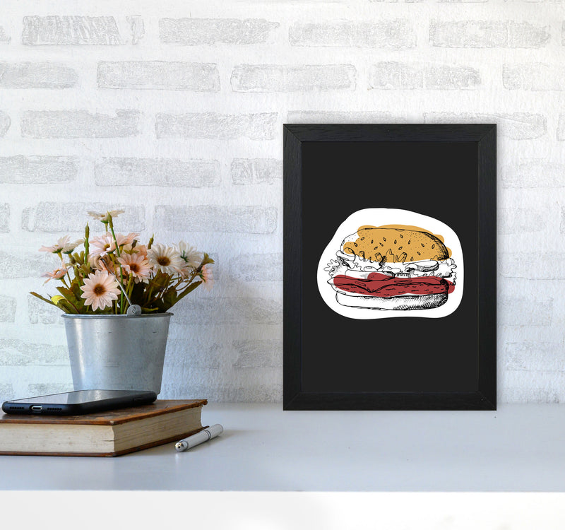 Kitchen Pop Burger Off Black Art Print by Pixy Paper A4 White Frame