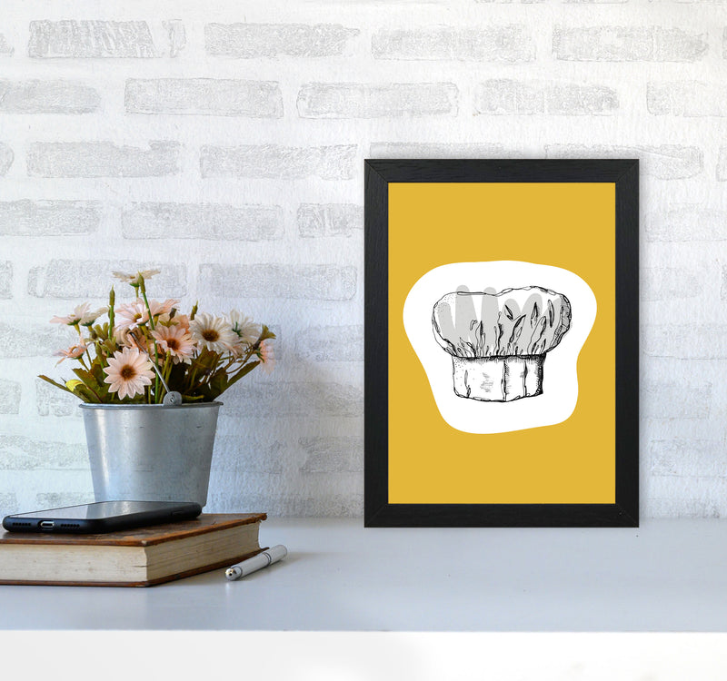 Kitchen Pop Chef's Hat Mustard Art Print by Pixy Paper A4 White Frame