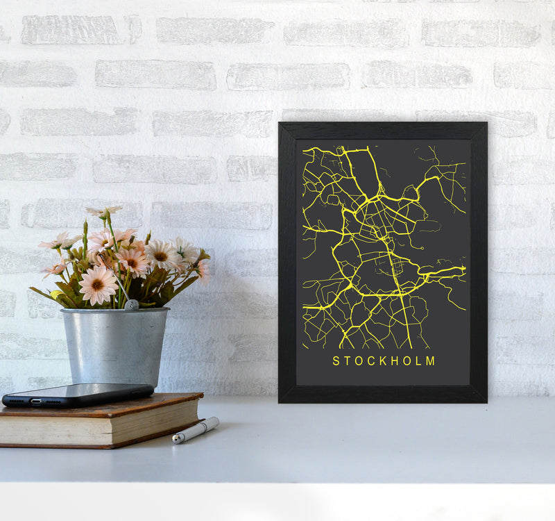 Stockholm Map Neon Art Print by Pixy Paper A4 White Frame