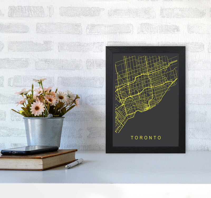 Toronto Map Neon Art Print by Pixy Paper A4 White Frame