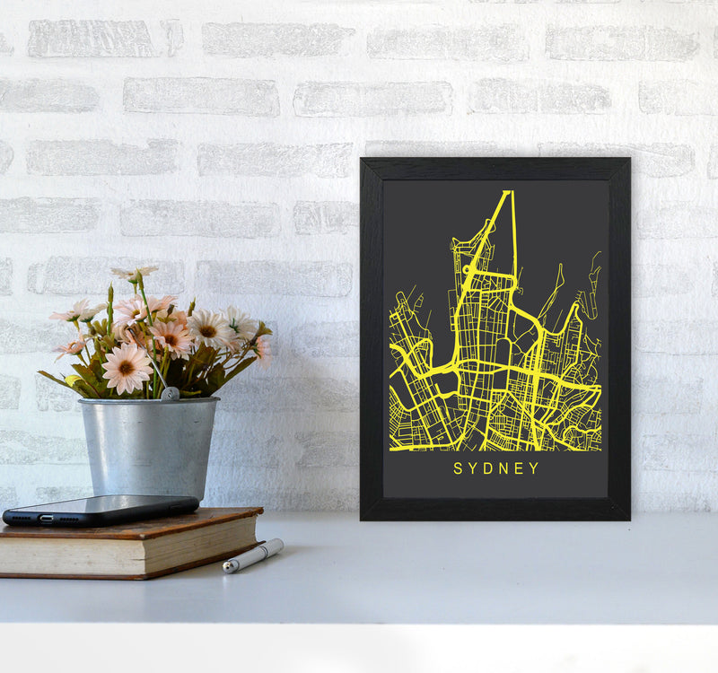 Sydney Map Neon Art Print by Pixy Paper A4 White Frame