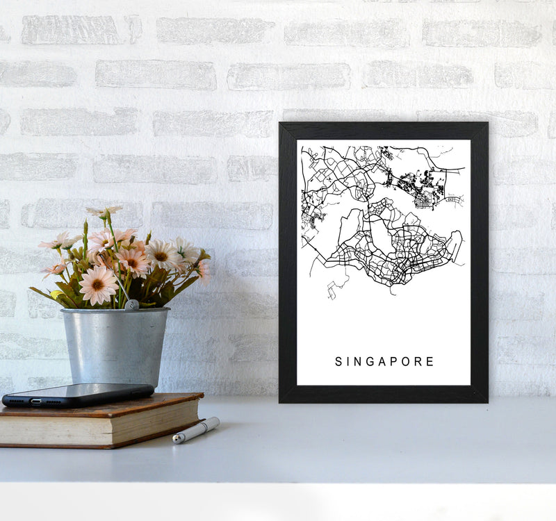 Singapore Map Art Print by Pixy Paper A4 White Frame