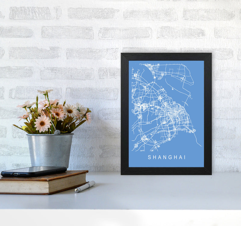 Shanghai Map Blueprint Art Print by Pixy Paper A4 White Frame