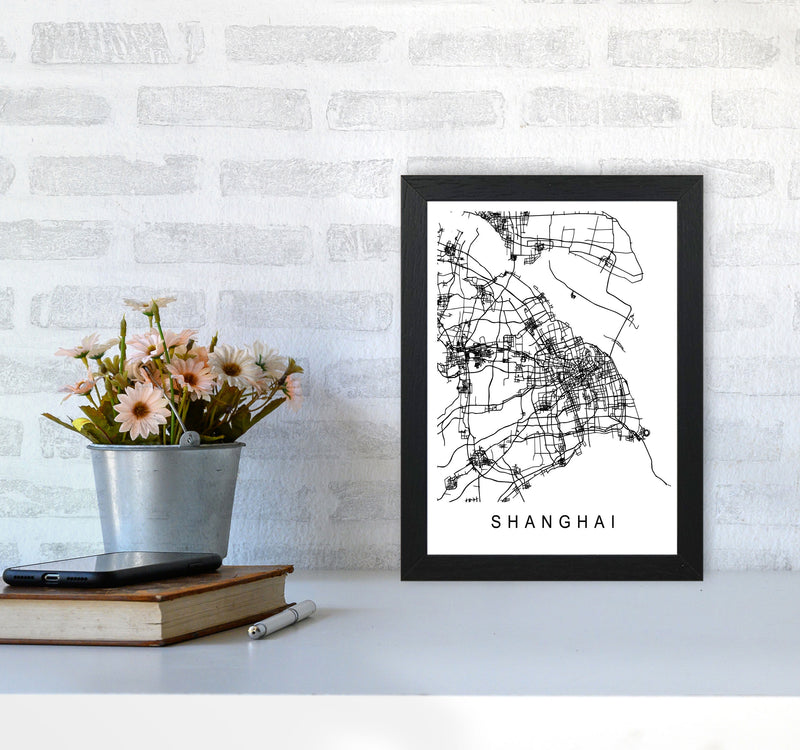 Shanghai Map Art Print by Pixy Paper A4 White Frame