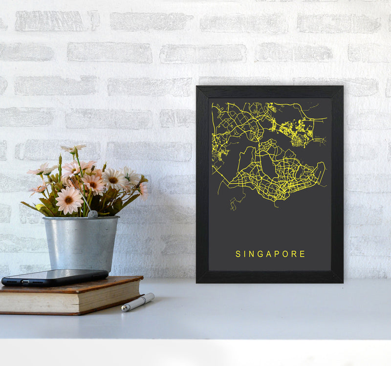 Singapore Map Neon Art Print by Pixy Paper A4 White Frame