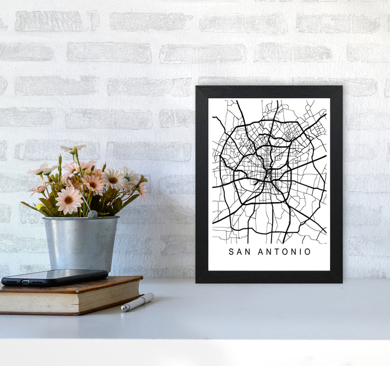San Antonio Map Art Print by Pixy Paper A4 White Frame