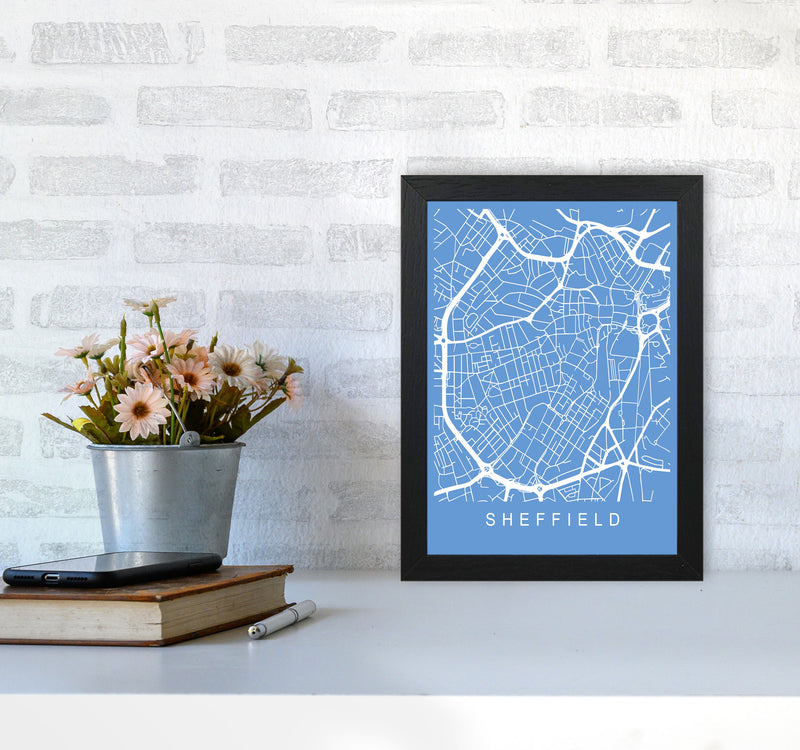 Sheffield Map Blueprint Art Print by Pixy Paper A4 White Frame