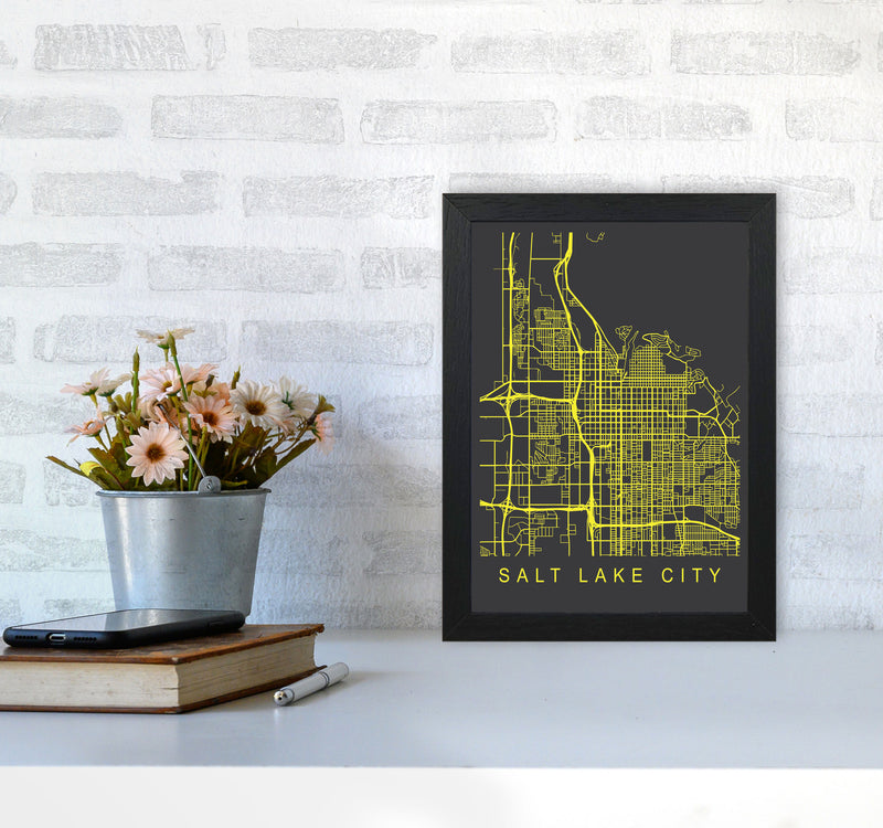 Salt Lake City Map Neon Art Print by Pixy Paper A4 White Frame