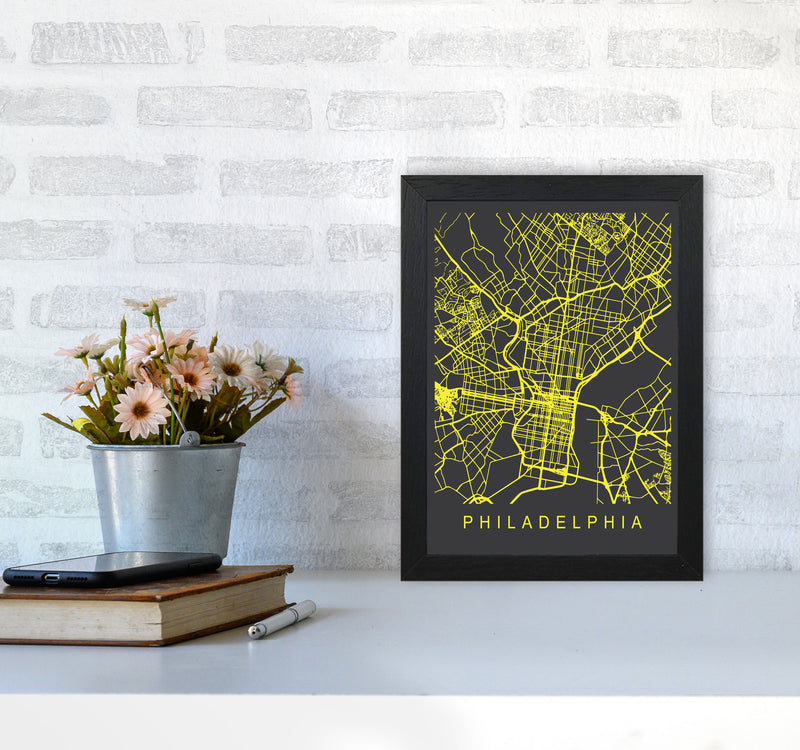 Philadelphia Map Neon Art Print by Pixy Paper A4 White Frame