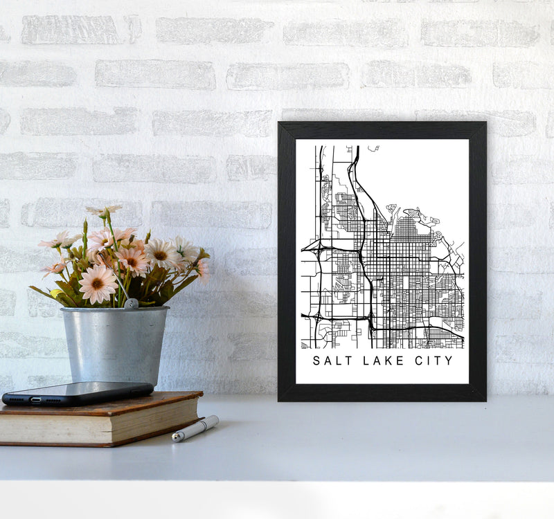 Salt Lake Map Art Print by Pixy Paper A4 White Frame