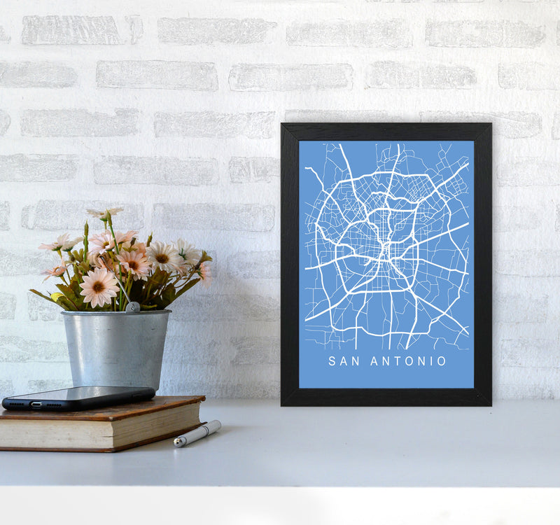 San Antonio Map Blueprint Art Print by Pixy Paper A4 White Frame