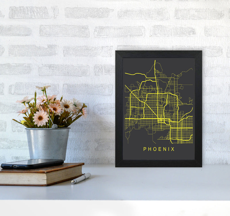 Phoenix Map Neon Art Print by Pixy Paper A4 White Frame