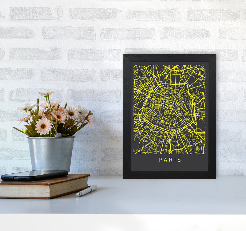 Paris Map Neon Art Print by Pixy Paper A4 White Frame